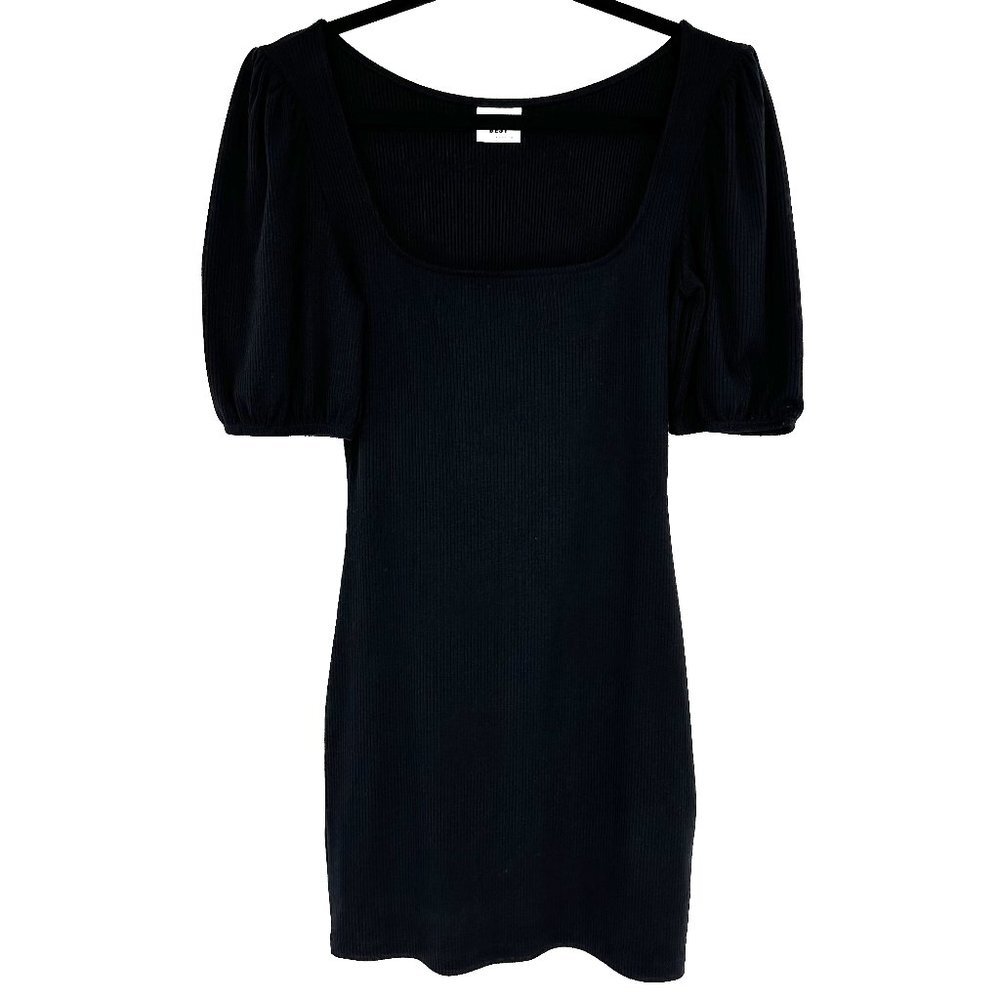 Aritzia Sunday Best Angel Puff Sleeve Ribbed Knit Bodycon Mini Dress Black Small
